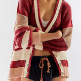Colorblock Deep V-Neck Knit Cardigan