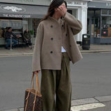 Solid Double-breasted Coat