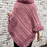 Cable Knit Faux Fur Trim Cape