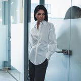 Ruched Waist Tailored White Shirt