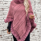 Cable Knit Faux Fur Trim Cape