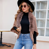 Faux Fur Trimmed Knit Cape