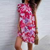 Floral Ruffle Sleeve A-Line Dress