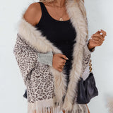Leopard Fringe Faux Fur Cape