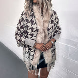 Houndstooth Faux Fur Cape