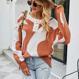 Abstract Buttoned Jacquard Sweater