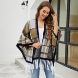 Checked Fringe Hem Cape