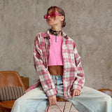 Pink Plaid Oversized Cotton Shirt