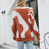 Abstract Buttoned Jacquard Sweater