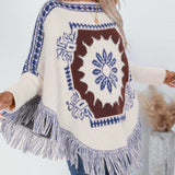 Vintage Jacquard Fringe Cape