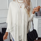 Openwork Fringe Knit Cape