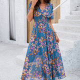 Floral Print Empire Waist Midi Dress