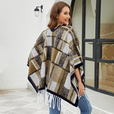 Checked Fringe Hem Cape