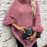 Cable Knit Faux Fur Trim Cape