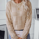 Basketweave Texture Crewneck Sweater