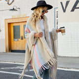Faux Fur Knit Fringe Cape