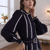 Navy Stripe Trim Belted Shirt Dress