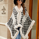Checkerboard Faux Fur Cape
