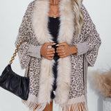 Leopard Fringe Faux Fur Cape