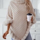 Textured Knit Poncho with Faux Fur