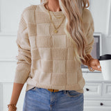 Basketweave Texture Crewneck Sweater