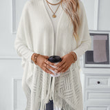 Openwork Fringe Knit Cape