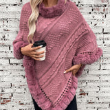 Cable Knit Faux Fur Trim Cape