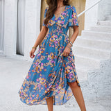 Floral Print Empire Waist Midi Dress