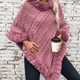 Cable Knit Faux Fur Trim Cape