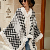 Checkerboard Faux Fur Cape