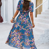 Floral Print Empire Waist Midi Dress