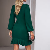 Ruffled Hem Puff Sleeve Dress