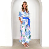 Hydrangea Bloom Belted Maxi Dress
