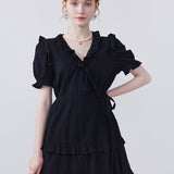 V-Neck Lace Up Dress