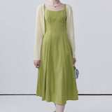 Waist Strap Dress with Knitted Cardigan