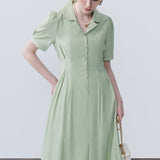 Collar Breasted Waist Cinching Dress