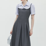 Collar Striped High Waisted Dress
