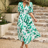 Printed short sleeved long dress
