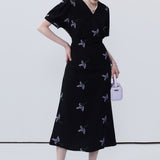 V-Neck Bubble Sleeve Dress