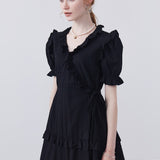 V-Neck Lace Up Dress