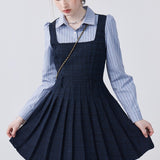 Striped Lapel Patchwork Dress
