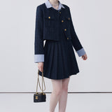 Striped Lapel Patchwork Dress