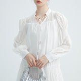 V-Neck Lace Up Long Sleeved Dress