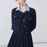 Striped Lapel Patchwork Dress