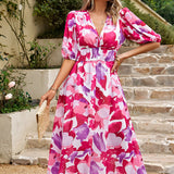 Printed short sleeved long dress