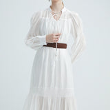 V-Neck Lace Up Long Sleeved Dress