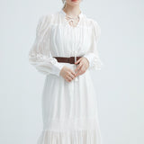 V-Neck Lace Up Long Sleeved Dress