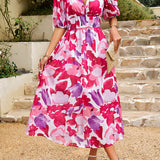 Printed short sleeved long dress