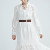 V-Neck Lace Up Long Sleeved Dress
