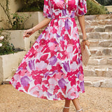 Printed short sleeved long dress